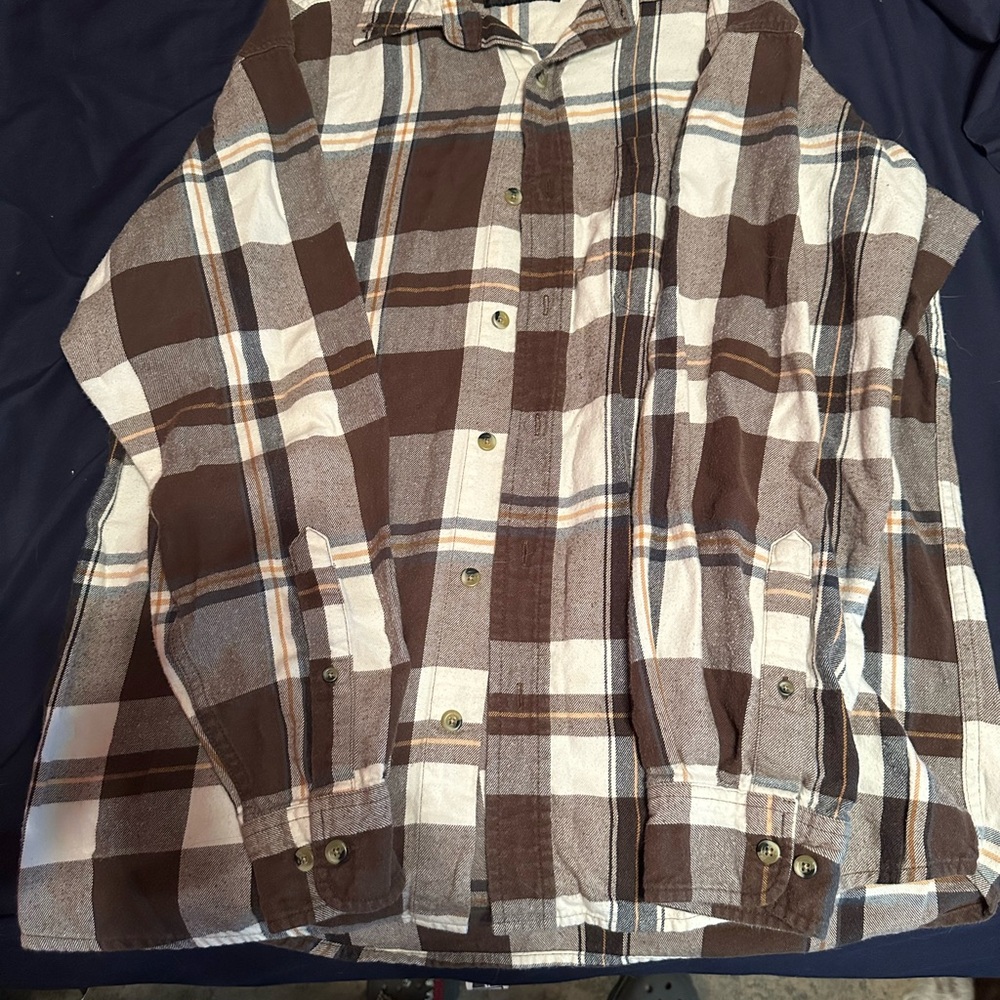 Men's Brown and White Plaid Shirt